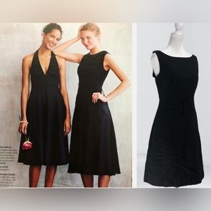 1990s J. Crew Black Caroline A-Line Lined Jacquard Silk Blend Dress US 8 Vintage
